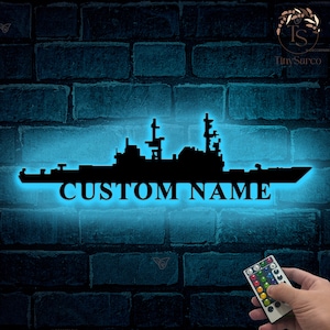 US Navy Ships Metal Sign Wall Art with LED Lights Custom, Navy Veterans Gift, Battleship Metal Sign, Navy Gifts For Men, Fathers Day Gift