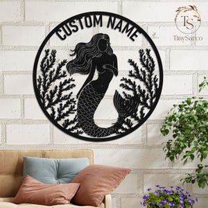 Mermaid Metal Wall Decor Custom Name |Under The Sea Nursery Art |Ocean Theme Home Decor |Girls Room Sign |Nautical Nursery Sign |Decor Cabin