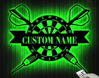 Custom dartbord dartspel metalen muurkunst led-licht, gepersonaliseerd dartbord gamer naambord interieur, dartbord dartbord voor interieur en cadeaubord