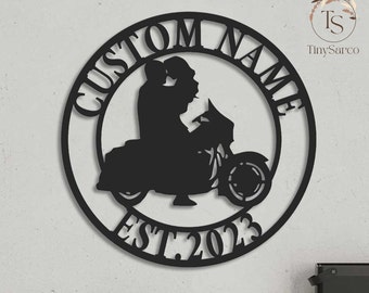 Personalized Biker Couple Metal Sign, Biker Couple Gift, Wedding Gift Motorcylce,Custom Motorcycle Rider Wall Art For Decor,Anniversary Gift