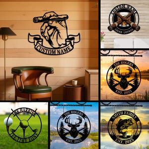 Custom Cigar, Deer, Golf,Fish Art,Man Cave Metal Sign,Smoking Cigar Name Sign,Home Decor Smoker,Name & Est. Year Metal Sign,Anniversary Gift