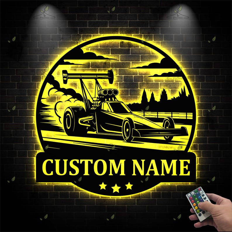 Custom Drag Racing LED Metal Sign, Personalized Garage Light, Race Car ...