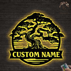 Decorazione murale in metallo con bonsai personalizzati, cartello in metallo con bonsai, decorazione murale in metallo con bonsai, cartelli con nome personalizzato con bonsai, decorazione murale zen, decorazioni per la casa