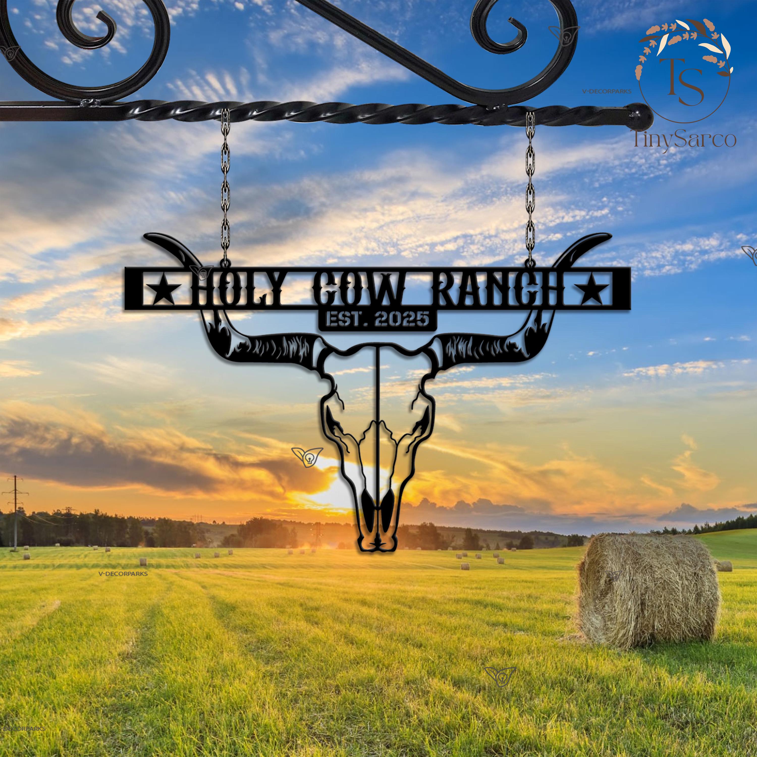 Custom Large Entrance Gate Farm Sign With Longhorn Metal Sign