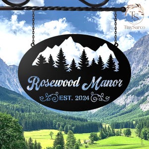 Cartello con indirizzo per Lodge in metallo, case sul lago o cottage, numeri civici per case in montagna e foreste, cartelli con nome personalizzato per cabine, decorazioni per bed and breakfast
