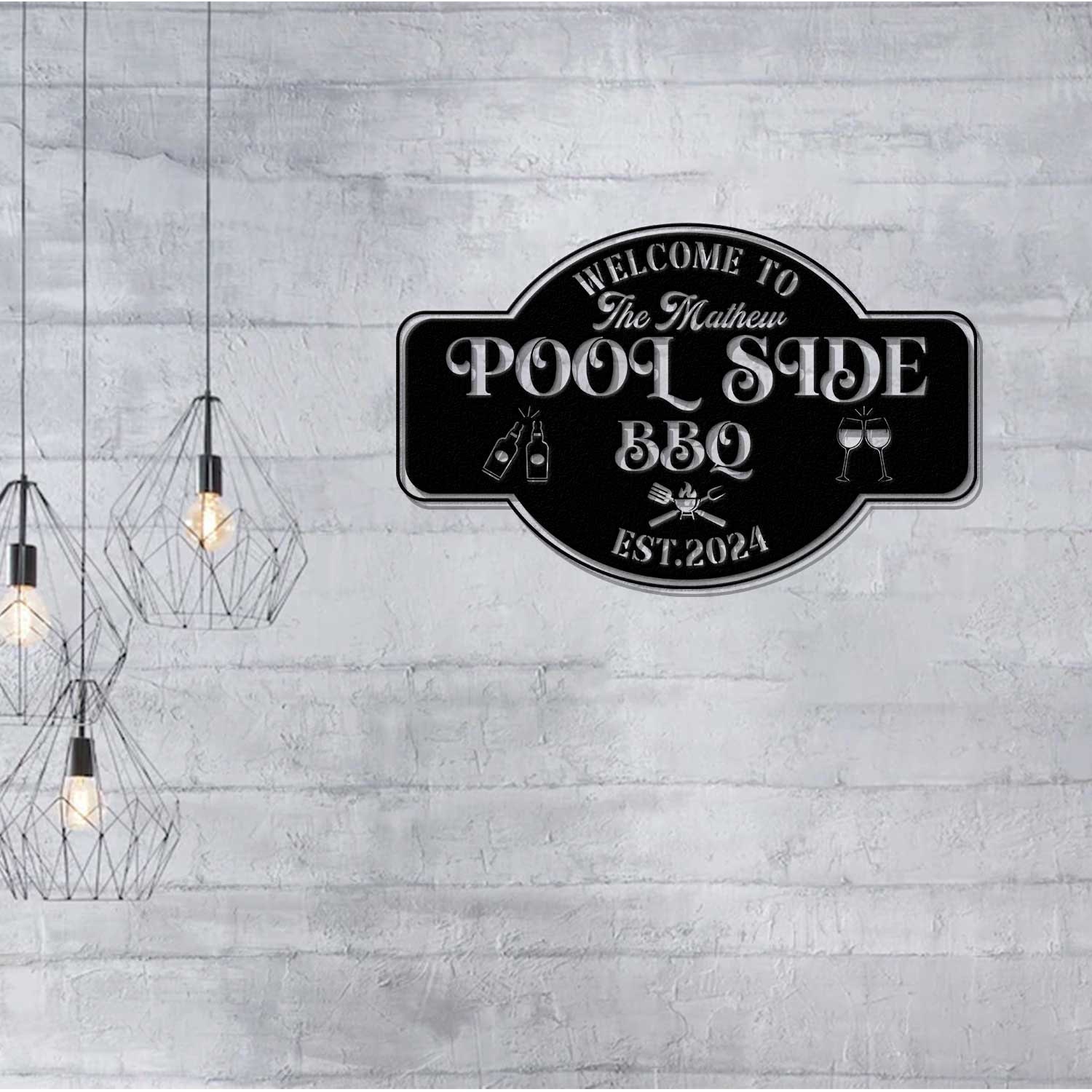 Personalized LED Backyard Pool Metal Sign, Outdoor Light up Pool Decor ...