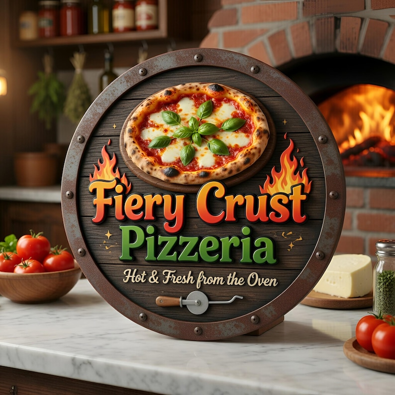 Custom Pizzeria Metal Sign, Personalized Pizza Shop Logo Sign, Aluminum ...