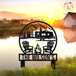 Happy Campers Metal Yard Sign With Stake Custom, Camping Car Trailer Stake, Campsite Decor, RV Decor, Family Name Sign, Outdoor Decor, Gift