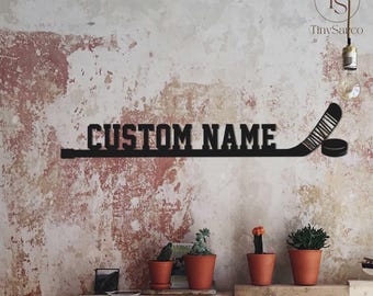Custom Hockey Stick With Name Sign Hockey Player Name Metal Sign Wall Art Hockey Stick Sign Ice Hockey Lover Birthday Gifts Home Decoration