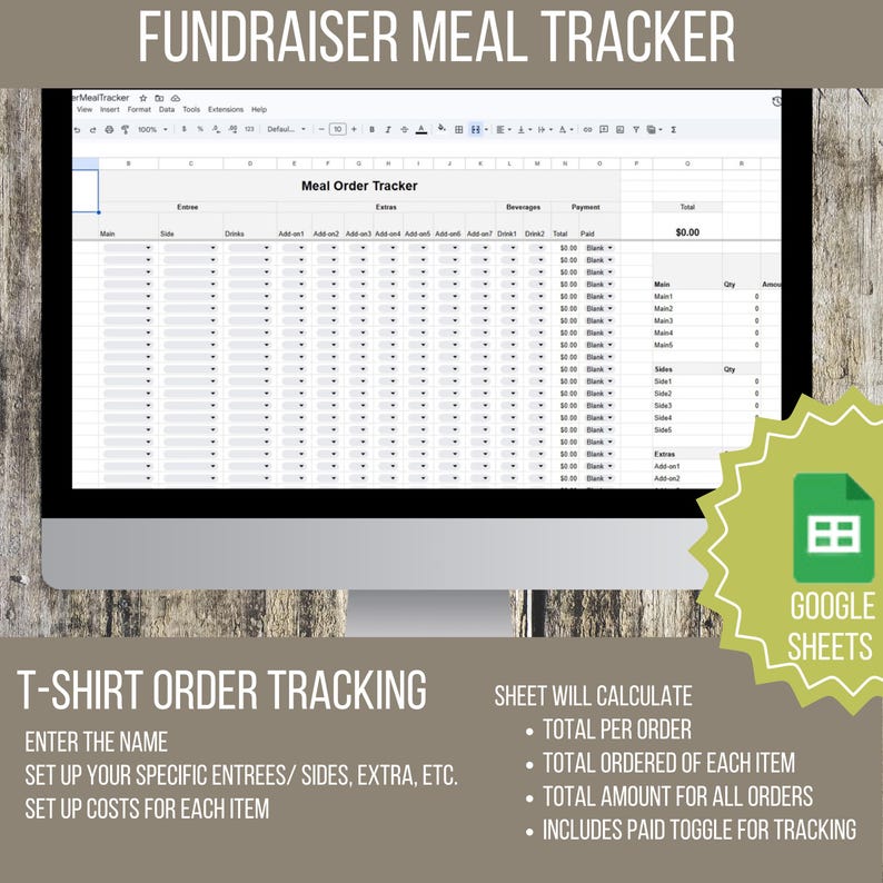 Fundraiser Meal Order Tracker | Google Sheets, Event Planning (digital ...