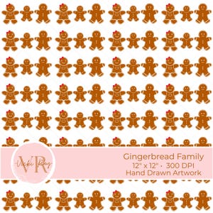 Seamless Gingerbread Man People Christmas Pattern, Cute Hand Drawn Cookie Digital Paper for Kids Crafts, Holiday Wrapping, Cardmaking