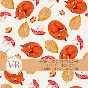 Fall Fox Leaves Seamless Pattern Fox Digital Paper Autumn Forest Animal Patter, Woodland Fall Printable Cozy Fox Scrapbook Paper Background