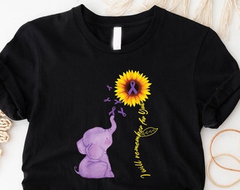 Alzheimer's Awareness Shirt, Purple Ribbon Sunflower Elephant Graphic Tee