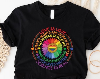 Rainbow Sunflower Pride Shirt, Love is Love LGBT Tee