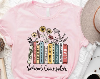 School Counselor Shirt, Floral Books, Teacher Gift