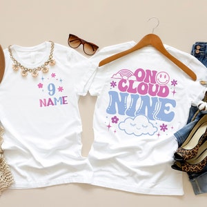 On Cloud Nine 9th Birthday Girl Shirt, Flower Design