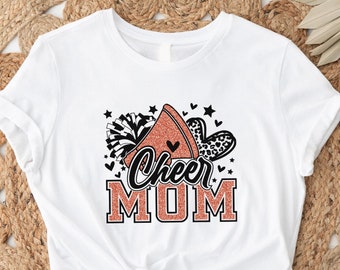 Cheer Mom Shirt, Faux Glitter Heart Graphic Tee