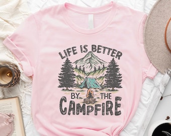 Camping Campfire Graphic Tee, Nature Lover Shirt
