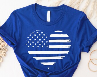 American Flag Heart Shirt, Patriotic 4th of July Tee