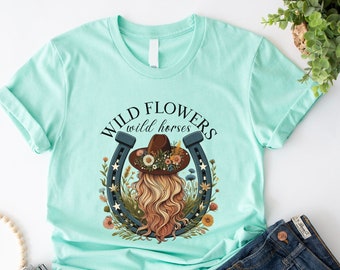 Wild Horses Flowers Shirt, Country Western Tee