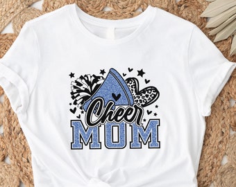 Cheer Mom Shirt, Faux Blue Glitter, Mom Life Tee