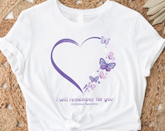 Alzheimer's Awareness T-Shirt, Flower Butterfly Heart Graphic