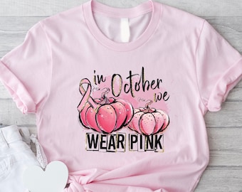 Camiseta de calabaza rosa de octubre para la concientización sobre el cáncer de mama