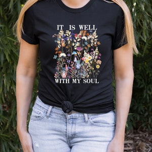 Camiseta cristiana "Está bien con mi alma", camisetas cristianas, camiseta cristiana vintage con flores, regalos cristianos, ropa de Jesús