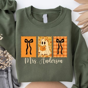 Custom Teacher Halloween Sweatshirt Halloween Teacher Shirt Trick or Treat Spooky Teacher Tshirt Ghost Teacher Shirt Funny Teacher Shirt