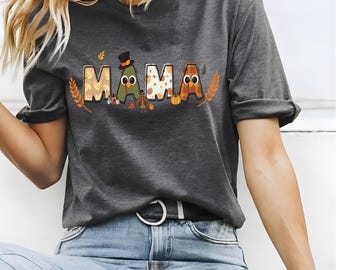 Thankful Mama Shirt, Highland Cow Thanksgiving Tee