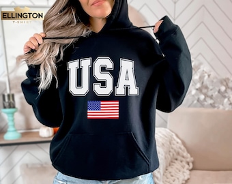 USA Flag Hoodie, 1776 Patriotic Sweatshirt, Distressed Style