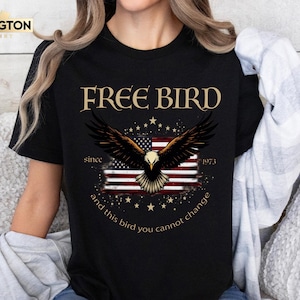 Camiseta de pájaro libre, camiseta del Día de la Independencia, camiseta de águila, camiseta de música retro, pájaro libre de Estados Unidos, banda clásica de rock sureño