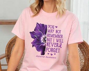Alzheimer's Awareness Flower Graphic T-Shirt, Family Support Tee