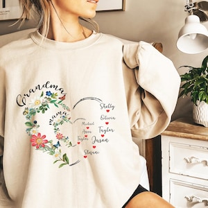 Custom Grandma Sweatshirt, Grandma Heart Sweat, Grandkids Name Shirt, Gift For Grandma, Nana Crewneck