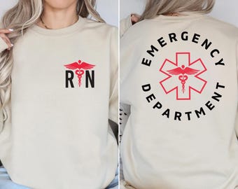 Custom Emergency Department Sweatshirt and Hoodie, Personalized ER Nurse Sweatshirt, Emergency Room Tech ,Emergency Nurse Gift ED Crewneck