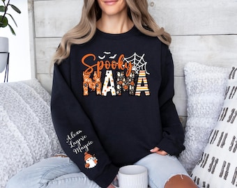 Custom Mama Halloween Sweatshirt, Personalized Spooky Season Crewneck