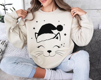 Meowy Christmas Cat Sweatshirt, Cat Lover Xmas Shirt