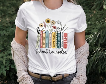 School Counselor Shirt, Floral Books Graphic Tee
