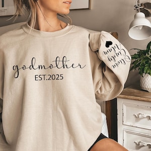 Custom Godmother With Kid Names Sweatshirt or Hoodie, God Mother Sweater, God Mother Gift, Godmother Proposal Crewneck, Mother&#39;s Day Gift