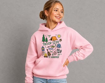 Custom Scout Troop Sweatshirt, Heart Scout Tee, Personalized Troop Scouts Shirts, Scout Gift, Scouts Team Shirt, Camping Girl, Troop Number