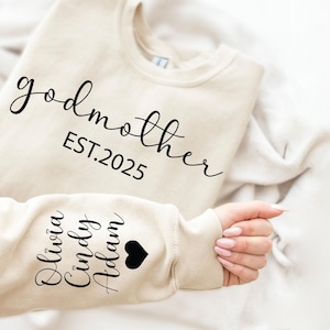Custom Godmother With Kid Names Sweatshirt or Hoodie, God Mother Sweater, God Mother Gift, Godmother Proposal Crewneck, Mother&#39;s Day Gift