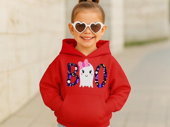 Kids Cute Ghost Boo Halloween Hoodie , Fall Spooky Season Crewneck, Striped Letters Pumpkin Sweatshirt, Cozy Halloween Outfit Gift for Her