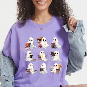 Chemise de livres de lecture fantôme rétro Comfort Colors®, Halloween fantôme de bibliothécaire, chemise d&#39;enseignant d&#39;Halloween, chemise d&#39;Halloween, cadeau d&#39;enseignant