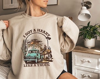 Country Music Sweatshirt, Heart Like A Truck, Western Graphic Tee