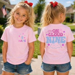 On Cloud Nine 9th Birthday Girl Shirt, Flower Design image 2