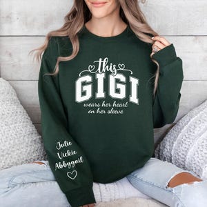 Custom Gigi Sweatshirt With Grandkids Names On Sleeve, Personalized Granny Hoodie, Gramma Outfit, Gigi Mimi Clothing, Mothers Day Gifts