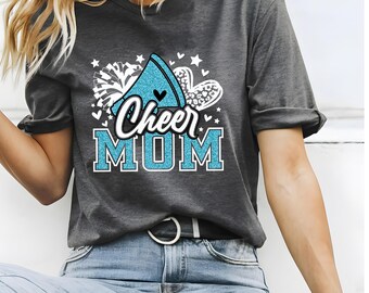 Cheer Mom Shirt, Teal Glitter Heart, Mother's Day Gift