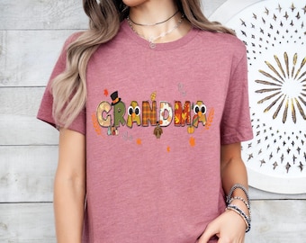 Personalized Thankful Grandma Turkey Shirt, Custom Thanksgiving Nana Mimi Gigi Tee