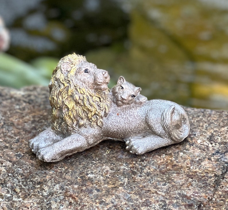 Lion & Cub Copper Patina Antiqued Finish Original Hand Made Sculptured ...