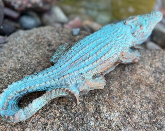 Alligator Allie - copper patina finish - Original hand made sculptured art. Made in USA. Materials purchased from small local business.